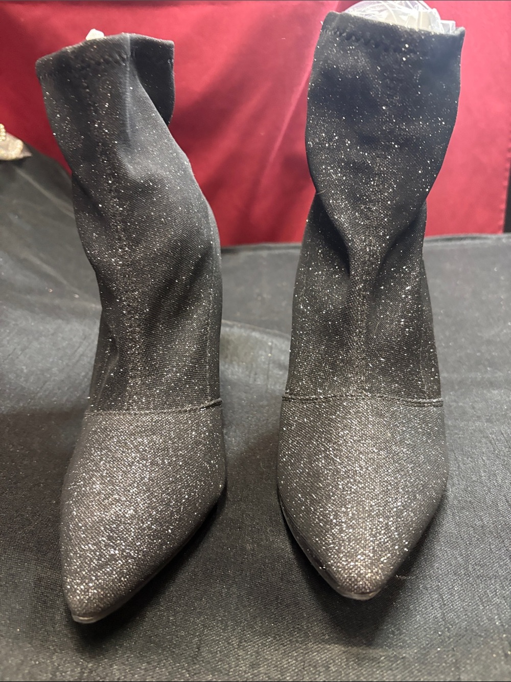 Brash Black Glitter Sock Ankle Boots